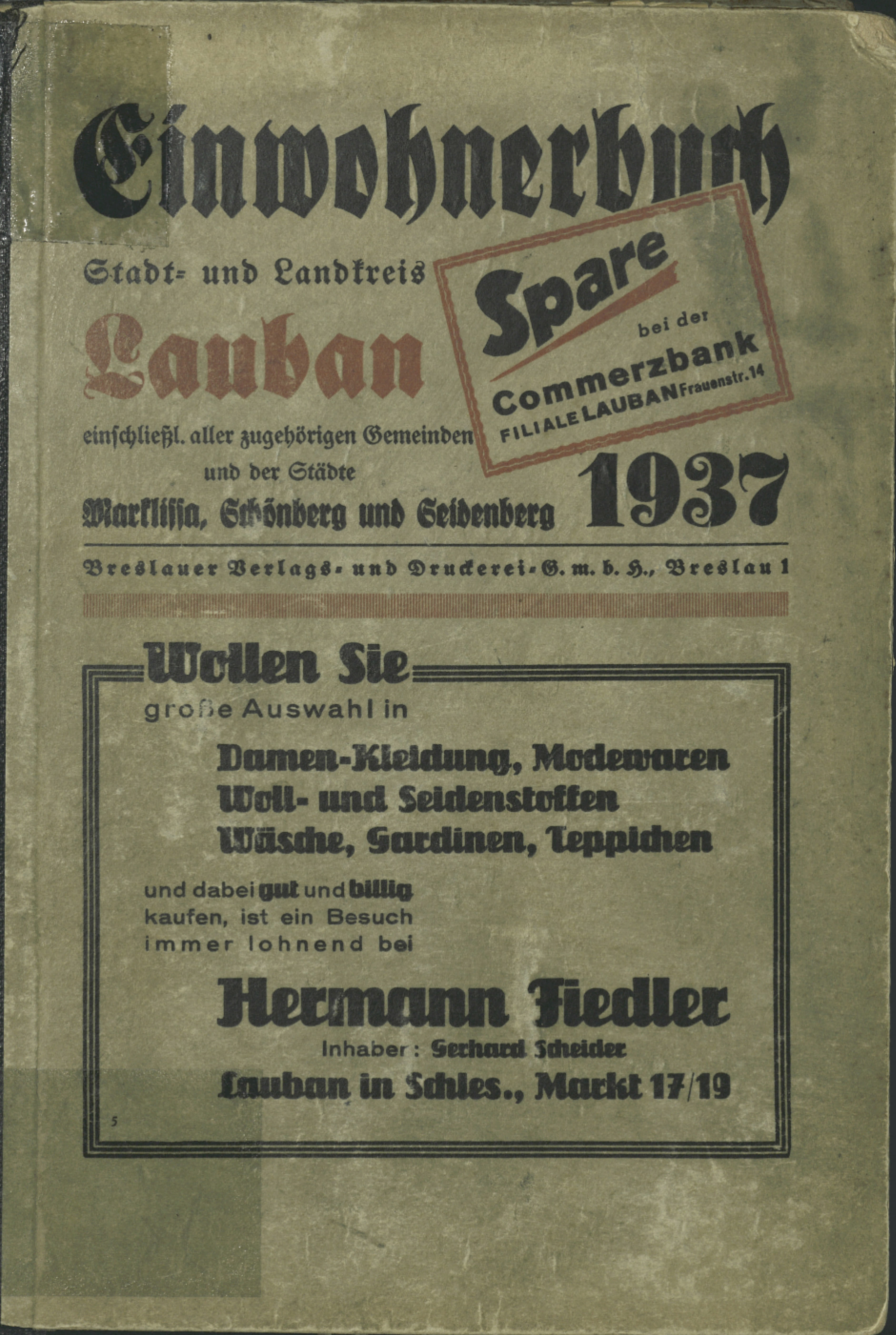 Einwohnerbuch für den Stadt- und Landkreis Lauban 1938