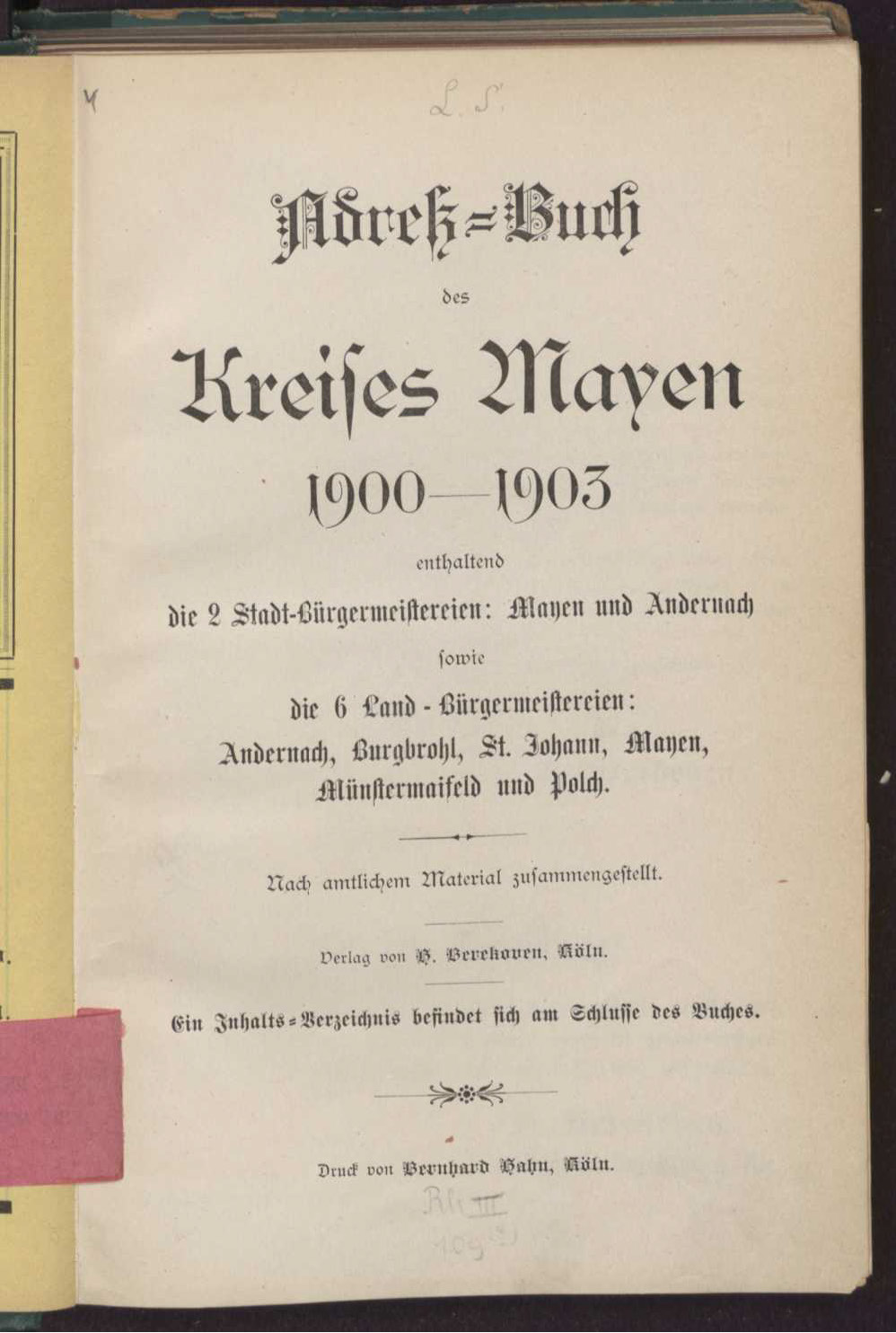 Adreß-Buch des Kreises Mayen 1900-1903
