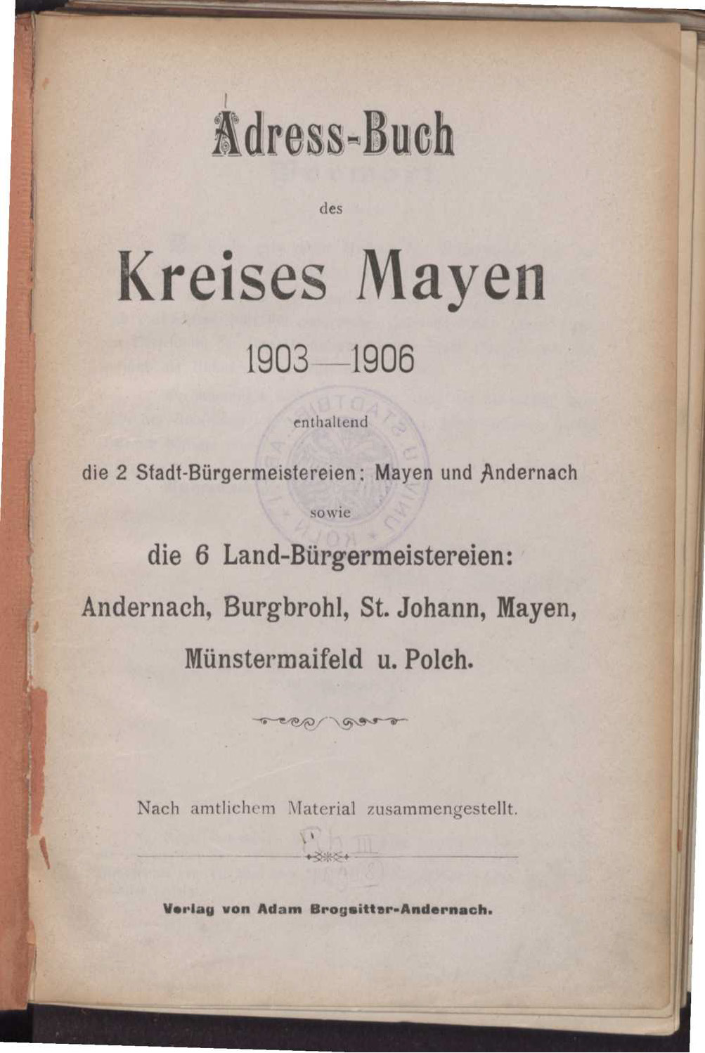 Adress-Buch des Kreises Mayen 1903–1906