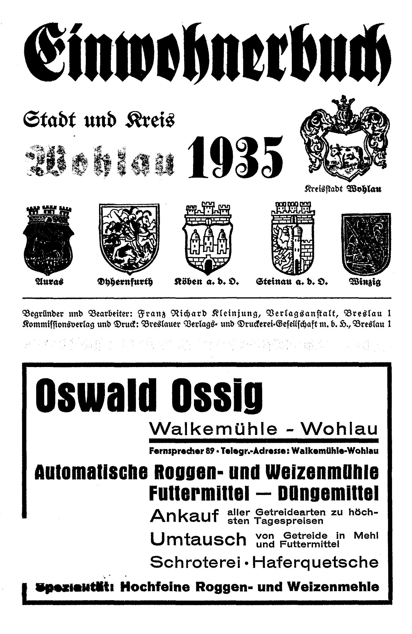 Einwohnerbuch für Stadt und Kreis Wohlau 1935