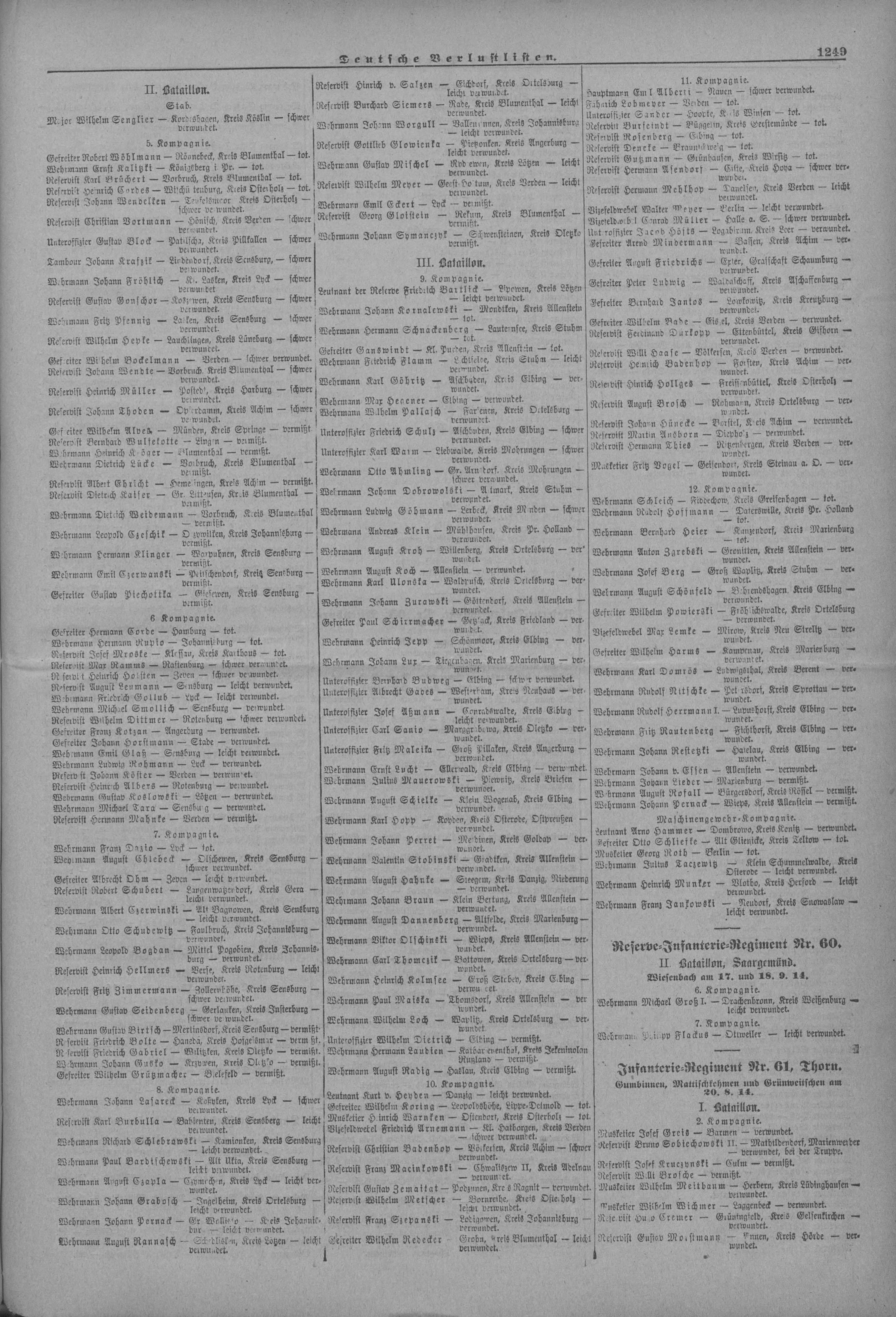 Verlustlisten 1. Weltkrieg, page 1249: Bardischewski Paul (Alt Ukta ...